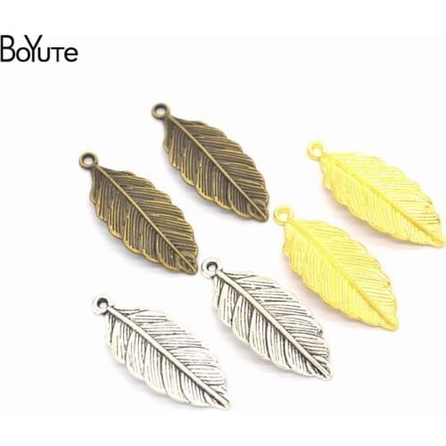 BoYuTe Charms (100 Pieces/Lot) Metal Alloy 31*13MM Leaf Charms Pendant Vintage Diy Hand Made Jewelry Accessories
