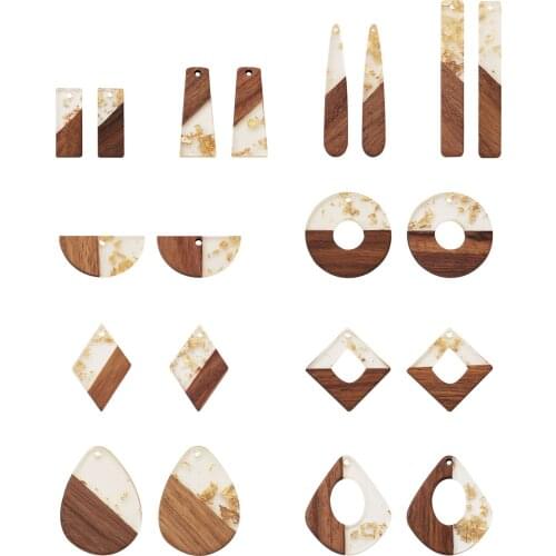 1 Box Mixed Shapes Resin & Walnut Wood Pendants Charms Jump Rings Earrings Hooks DIY Dangle Earring Making Accessories Kit