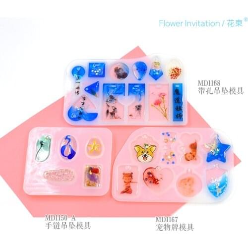 Flower Invitation MD1168 with hole pendant mold collection / diy handmade crystal drop rubber baby bracelet pet card mold