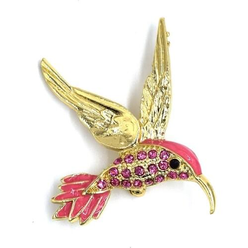 Rose Rhinestone Enamel HummingBird Pin brooches C099 J2
