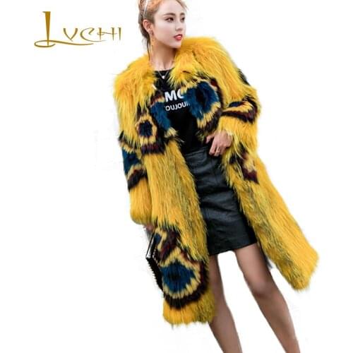 LVCHI 2019 Winter Real Fox Fur Coats Slim Real Natural Fox Fur Coat Womens Print Light Contrast Color Long Wave Fox Fur Coats