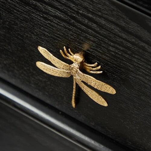 Nordic Golden Dragonfly Knobs and handles for cabinets and drawers handles for furniture brass single hole