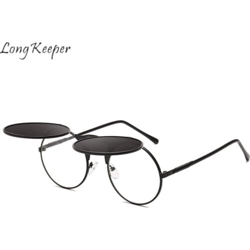 Long Keeper Sunglasses Flip Sun Glasses Steampunk Fold Men Women Double Lens Clear Alloy Frame Eyewear Eyeglasses Shade UV400