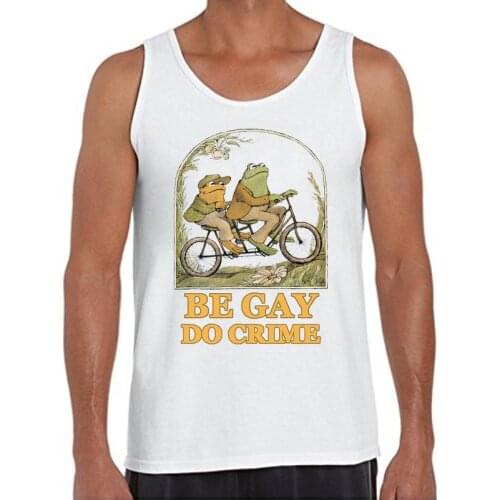 TEEHUB Newest Frog And Toad-Be Gay Do Crime Men Tank Tops Riding Bike Frog Printed Men Vest Sleeveless Hipster Tee O-Neck Tops
