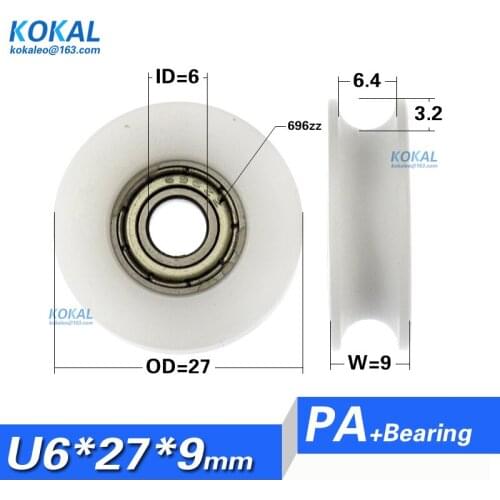 [U0627-9] Free shipping 10PCS 696zz POM bearing groove wheel 6*27*9 pulley U groove bearing wheel
