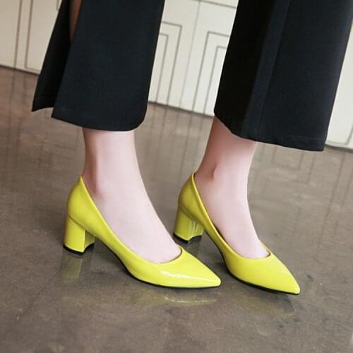 Big Size ladies high heels women shoes woman pumps Pointed shallowmouthed solidcolor thickheeled single shoes