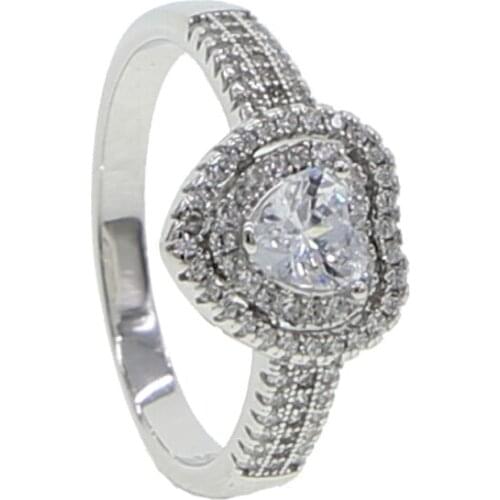 100% 925 sterling Silver sparking bling Heart cz wedding ring Women Valentines Day classic Promise Engagement Wedding Jewelry