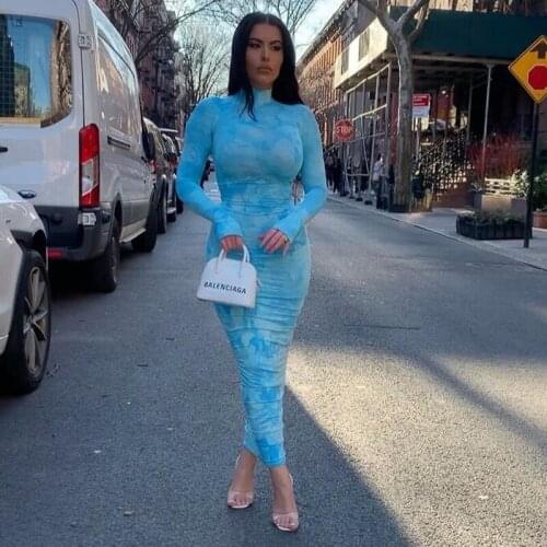 2020 Sexy Women Bandage Dress Autumn Turtleneck Slim Long Sleeve Bodycon Dress Fashion High Neck Club Sheath Wrap Dresses