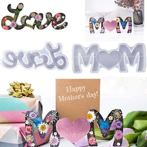 1pc MOM Love English Letters Mirror Crystal Epoxy Resin Mold Handmand DIY Silicone Resin Craft Casting Mold Mothers Day Gift