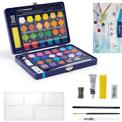 12/18/24/36/48 Colors Watercolor Paint Sets Solid Pigment with Watercolor Paper,for Beginners,School,Students and Kids