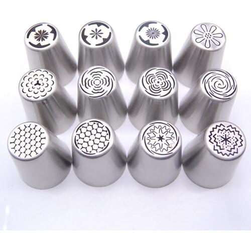 12PCS New Nozzles Stainless Steel Russian Tips Tulip Icing Piping Nozzle Fondant Cake Decorating Tools