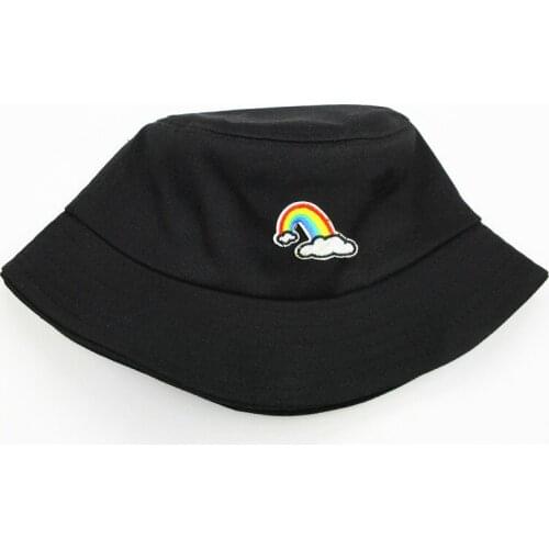2021 Rainbow Embroidery Cotton Bucket Hat Fisherman Hat Outdoor Travel Hat Sun Cap Hats for Men and Women 281
