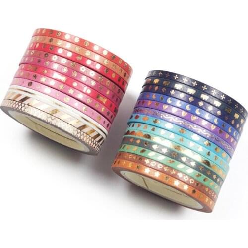 24pcs Gold foil color washi tape set 3mm Mini Flower Star Love decorative adhesive masking tapes stickers album diary gift F6815