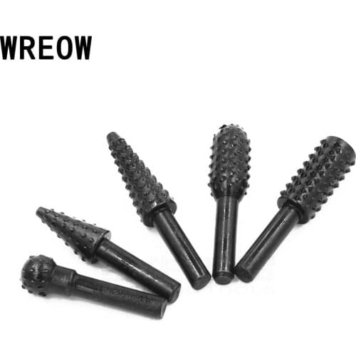 5Pcs 6mm Shank Steel Woodworking Cutter Milling Rasps Grinding Head Chisel Shaped Rotary Tool Set For Carving Engraving