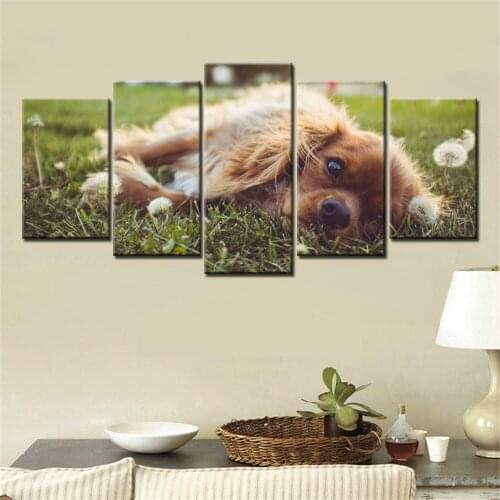 Living Room Wall Art On Canvas Pictures HD Printed 5 Pieces/Pcs Small Dog Animal Modern Painting Home Decoration Posters Frame