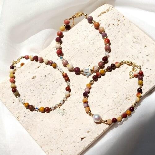 Lii Ji Mookaite 14K Gold Filled Bracelet Natural Stone 4mm/6mm Real Pearl Austria Crystal Handmade Jewelry For Gift