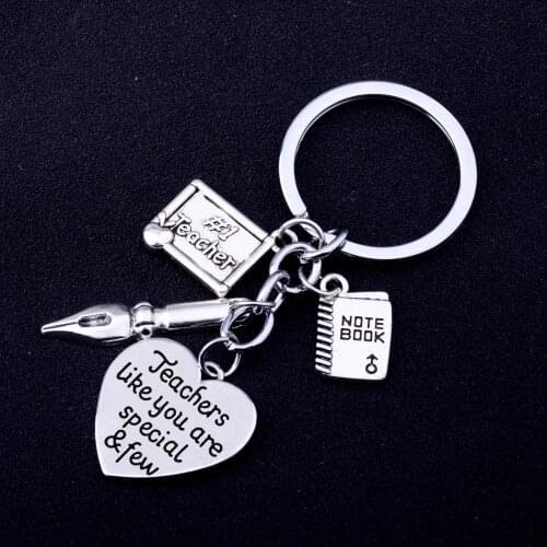 Teachers Like You Are Special & Few Engraved Words Keyrings Teacher Pen Notebook Pendant Keychain Teachers Jewelry Gift Key Ring