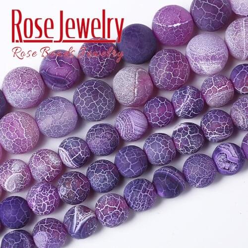 Natural Stone Purple Frost Cracked Agates Onyx Loose Beads 15" Strand 4 6 8 10 12 mm for Jewelry Making Round Beads Bracelet
