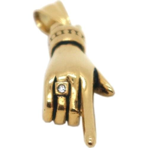 Unisex 316L Stainless Steel Gold-Color Hand Clean Stone Pendant Chain