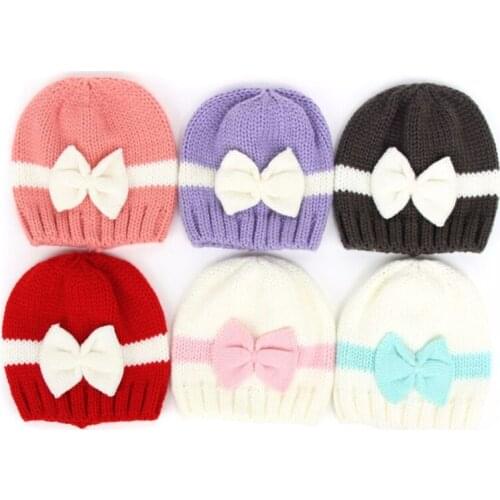 Baby Spell Color Bow Hat Winter Warm Hat Hat Baby Knitting Wool Hat Boy And Girl Knit Beanies Newborn Photography Props