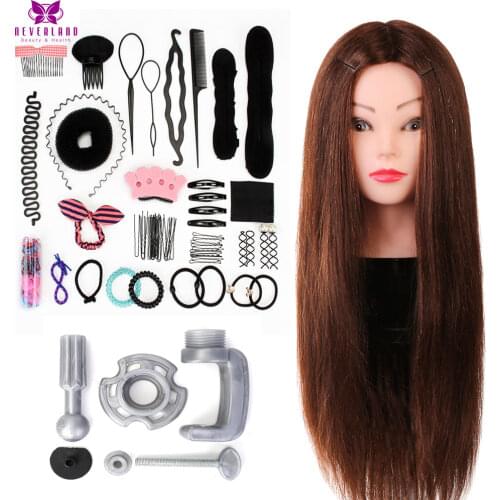 Training Mannequin Head with 60% Real Human Brown Hair for Barber Hairdressing Practice Doll Head for Hairstyles Styling