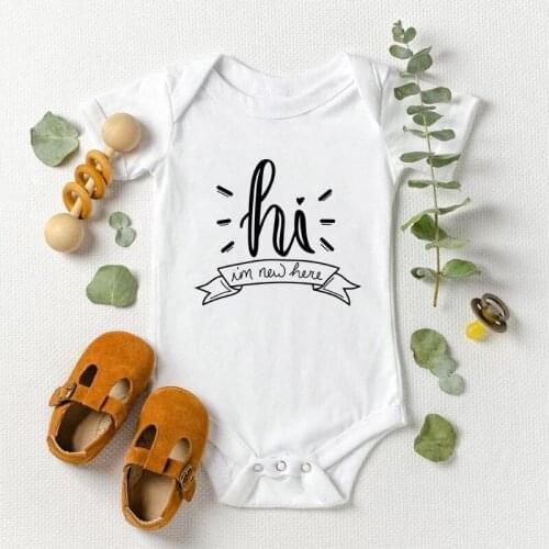 Hi I'm New Here Printed Newborn Baby Bodysuits Pregnancy Reveal Cotton Body Baby Boys Girls Rompers Infant Jumpsuit Ropa Clothes