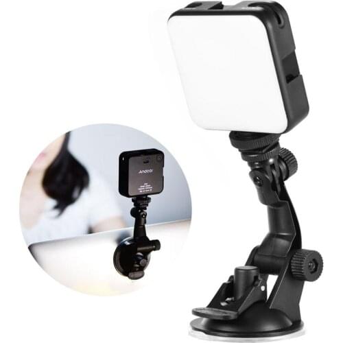 Andoer W64 Video Conference Lighting Kit 6W Dimmable Mini Bi-color Vlog LED Light w Suction Cup Mount for Live Streaming Meeting