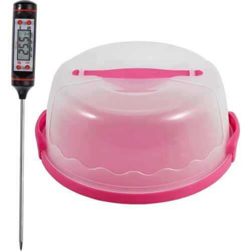 Kitchen Digital Bbq Food Thermometer Black & Round Cake Carrier Handheld Plastic Pastry Storage Holder Dessert Cover