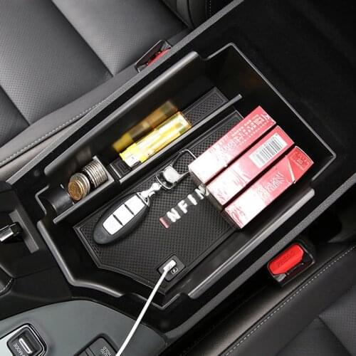 LHD!! For Infiniti QX50 2018-2021 Interior Black Glove Central Armrest Box Organizer Storage Car Accessories
