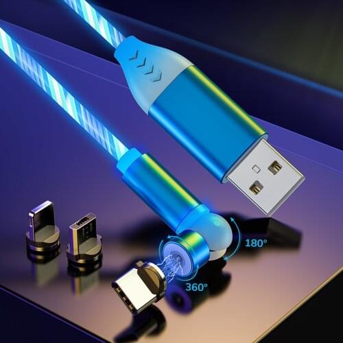 540º Magnetic Cable Micro USB Type C Fast Charging Phone Flowing Light LED Magnet Charger For Samsung iPhone 11 Huawei Xiaomi