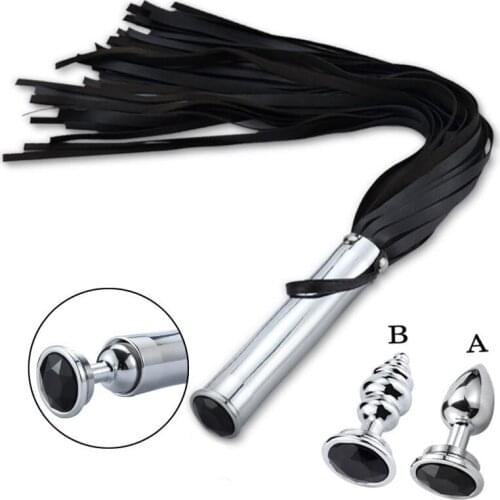 Metal Anal Plug Leather Whip BDSM Fetish Slave Adult Games Cosplay Bondage Flogger Spanking Erotic Whips Sex Toys For Couples