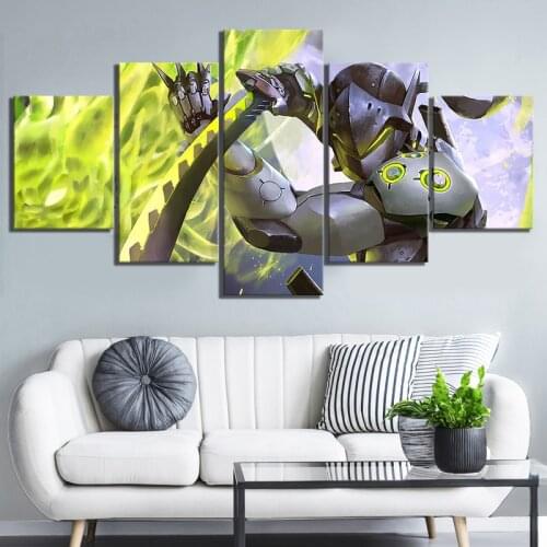 Home Decor Modular Canvas Picture 5 Piece Overwatch Genji Game Painting Poster Wall For Home Canvas Painting Wholesale