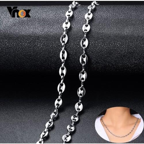 Vnox Mens 5mm Stainless Steel Coffee Beans Shaped Chain Necklace and Gold Tone 24"