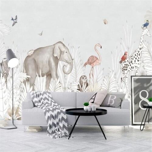 Milofi customized 3D printing wallpaper mural simple hand-painted small fresh elephant giraffe European TV background wall