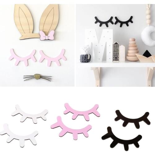 2pcs Eyelash Wall Sticker Living Room Decoration DIY Craft Cartoon 3D Wood Wall Stickes DIY Cute Eyelash Closed Eye Home Decal
