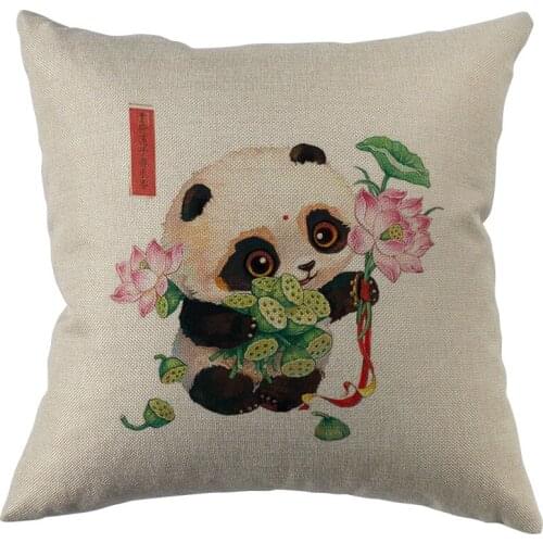 Anime Panda Pillow Covers Cases Cotton Linen Zippered Square Decorative Pillowcase Outdoor, Office, Home Cushion 45x45cm