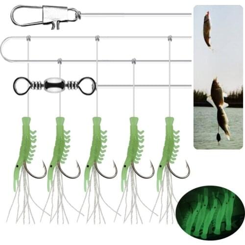 NEW night fishing Noctilucent 5 shrimp hook fluorescent biomimetic soft shrimp hook subbait hooks glow in the dark lures lot