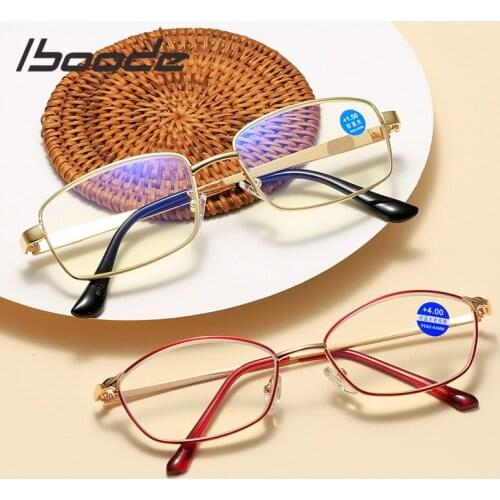 Iboode Retro Womens Reading Glasses Metal Anti Blue Ray Computer Eyeglasses Men Presbyopia Far sight Spectacle +1 1.5 2 2.5 +4