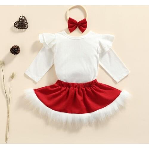 Solid Long Sleeve Bodysuit Top+Skirt+Headband Suit for Toddler Girls Clothing Set Newborn Baby Girls Outfits Christmas Costumes