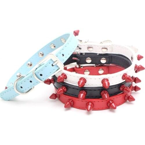 Adjustable Pets Dog Cat Collar Electroplated Colorful Spiked Soft Personality Walk Running Dogs Necklace PU Leather Pets Chains
