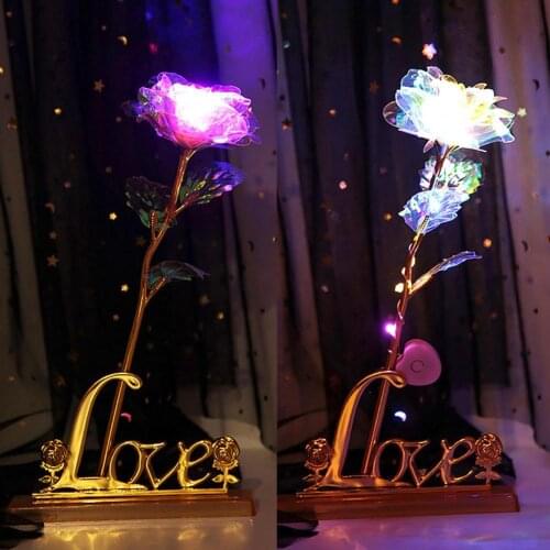 2021 Valentines Day Gift for Girlfriend Creative Simulation 24K Foil Plated Rose Flower New Year Birthday Gift Home Decor