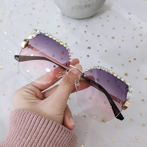 Rimless Rhinestone Sunglasses Women Fashion Designer Diamond Sun Glasses Vintage Suqare Eyeglasses Luxury Shades Uv400 Female