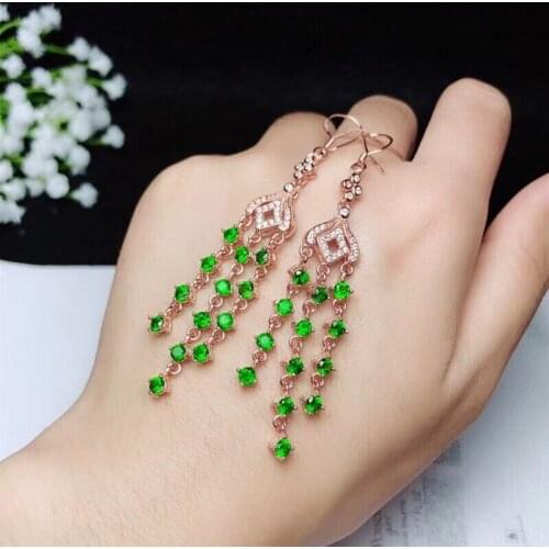 Super beautiful earrings, 925 silver inlay, luxury design, natural gems, diopside