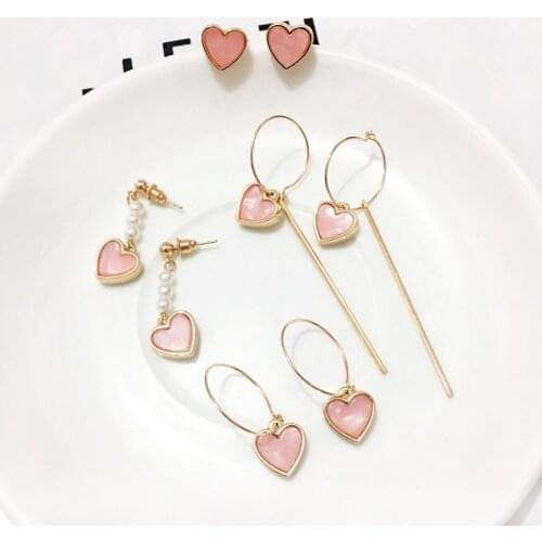 Temperament melting resin girl earrings heart elegant pearl earrings with pink earrings eardrop fashion Classic earrings