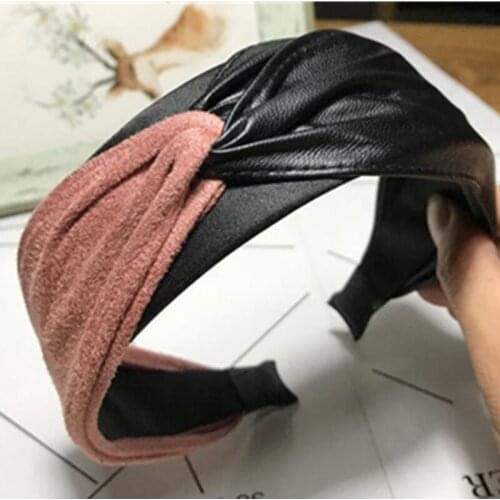 Fabric Leather Patchwork Cross Hairband Women Hair Accessories Cross Hairband Koeran Wide Headband Hairband for Ladies Head Band