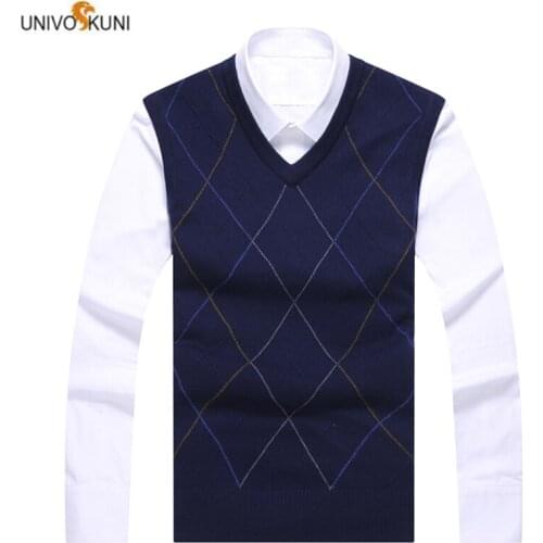 UNIVOS KUNI 2019 New mens sweater Spring And Autumn Fashion vest mens casual slim Fit Sweater Vest Big Size 1681