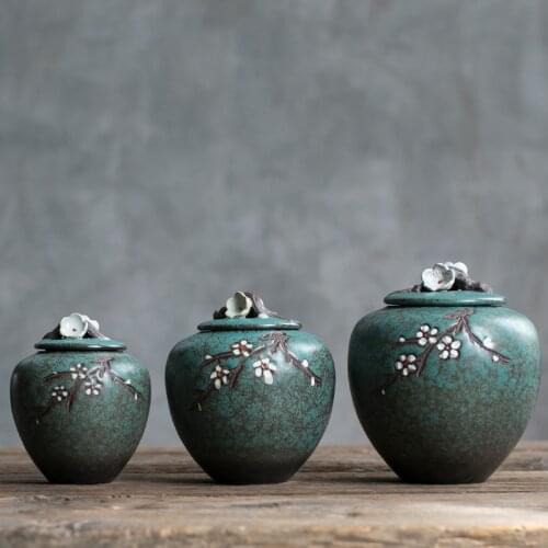 Japanese Style Vintage Tea Storage Ceramic Coarse Pottery Plum Flower Pattern Seal Caddy Art Cans Container Teaware Accessories