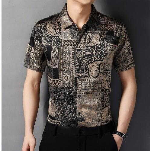High Quality Summer Luxury Retro Silk Shirts For Mens Vintage Printed Clothes For Mens Fashion Baroque Smooth Blouses Large Cozy