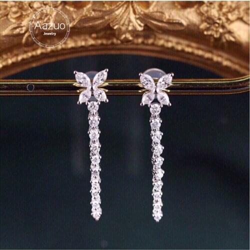 Aazuo 18K Solid White Gold Real Diamonds 0.80ct Butterfly Long Chain Stud Earrings Gifted For Women Advanced Wedding Party Au750