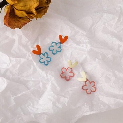 2021 New Trendy Hit Color Love Flower Earrings Female Ear Stud Summer Small Fresh Sweet Cute Simple Earrings